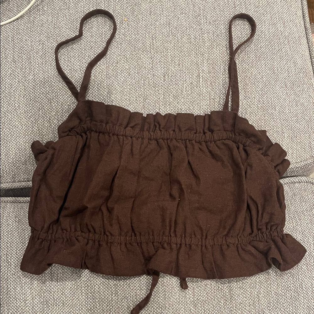 Brown Linen Cropped Tank